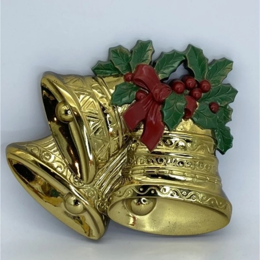 1991 NWOT Ashley & Burwood  Hand Painted Bells and Poinsettias Decor - Numbered